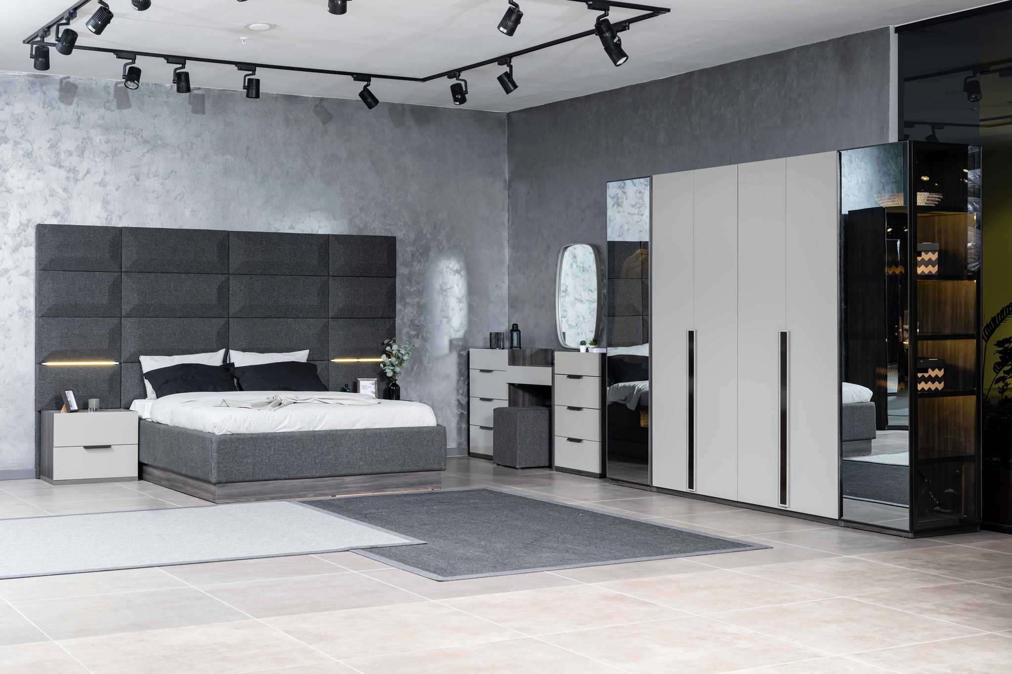 Grey Panel Showroom Bedroom